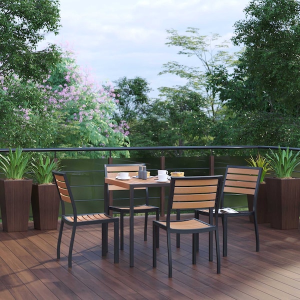 Flash Furniture Faux Teak Patio Set - 35" SQ Table & 4 Chairs XU-DG-810060364-GG - main